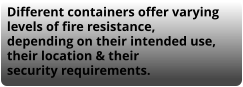 Different containers offer varying levels of fire resistance, depending on their intended use, their location & their security requirements.